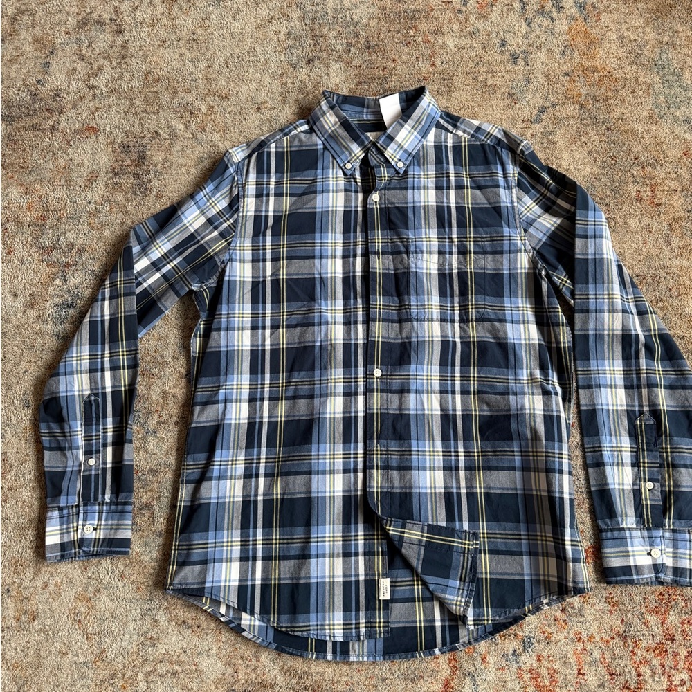 American Eagle AE Navy and White Plaid Button Down Shirt